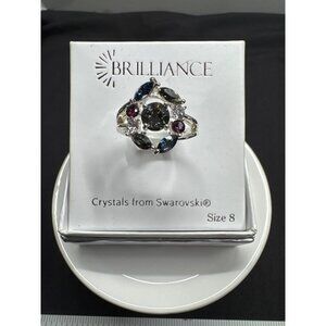 Brilliance Crystal Ring With Swarovski Crystals Size 8 Silver-Tone Jewelry Elega